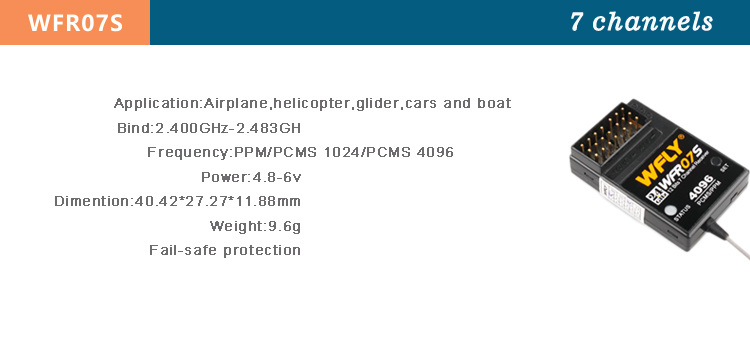 WFLY WFR07S 2.4GHz RC Receiver for Airplane | Professional 7-Channel Receiver for Airplanes, Helicopters, Gliders, Cars & Boats